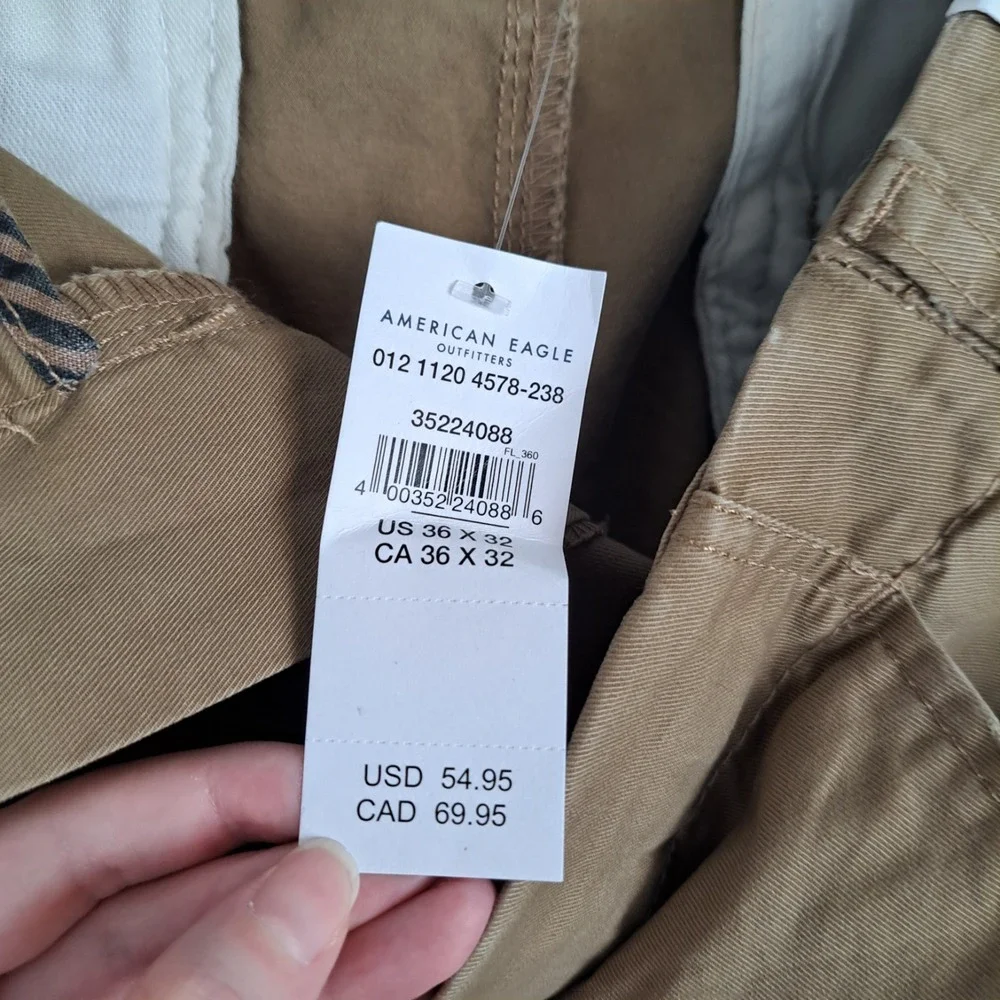 Mens American Eagle 38x31 Slim Lived-In Khakis Pants Flex Beige Brown NWT
